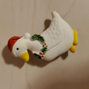 White Ceramic Christmas Goose Button Cover